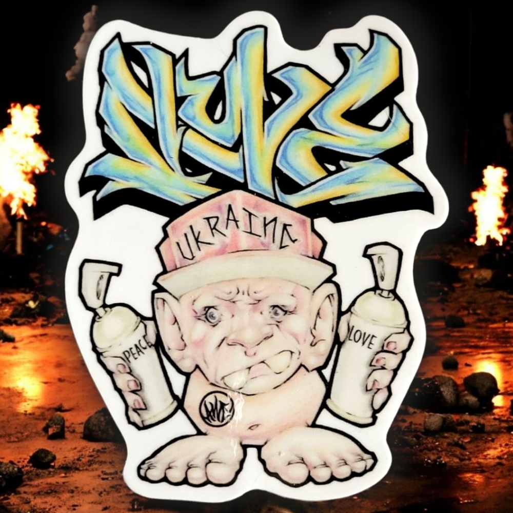 Graffiti Artist A•W•E Presents: 1 Peace Sticker Stop The War & Death In Ukraine